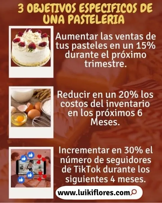 3 ejemplos de objetivos especificos de una pasteleria